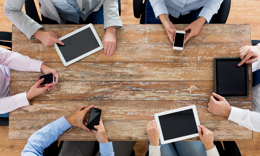 VoIP Phone system at a San Diego employee meeting with different mobile devices